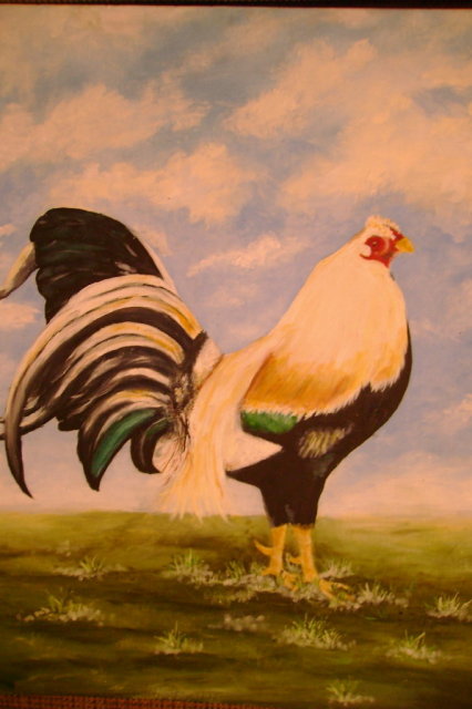 Rooster Game Cock Original Oil Painting