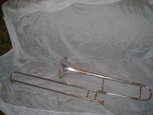 Antique Silverplated Trombone stamped Frank Holton **See Description
