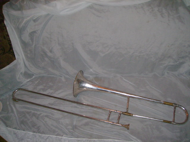 Antique Silverplated Trombone stamped Frank Holton **See Description