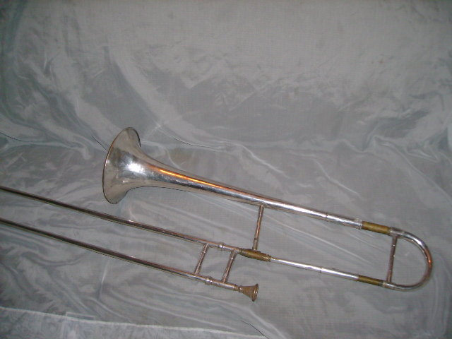 Antique Silverplated Trombone stamped Frank Holton **See Description