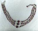 Vintage Triple Strand Art Glass Beaded Neckla ce