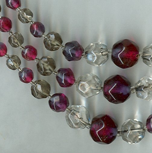 Vintage Triple Strand Art Glass Beaded Neckla ce