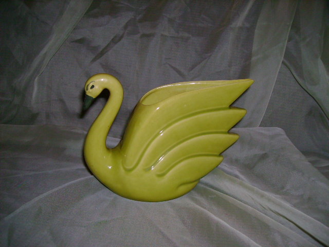 California Pottery Chartreuse Swan Planter