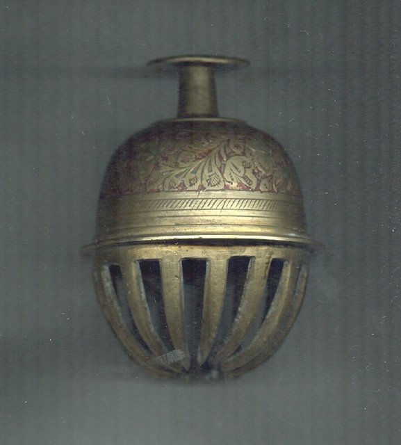 Unusual Antique Brass w/Inlay Crotal