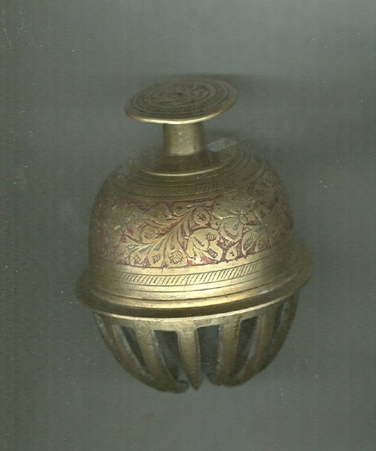 Unusual Antique Brass w/Inlay Crotal
