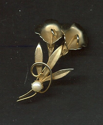 Vintage Gold Vermeil & Pearl Pin & Earring Set