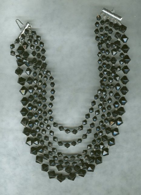 Vintage 6 Strand Black Glass Bead Necklace
