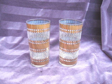 RETRO Vintage Glass Tumbler Set **9 Pieces** w/Metal Holder