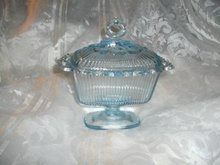 Vintage Blue Glass Covered Candy Dish