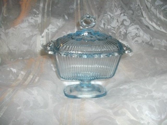Vintage Blue Glass Covered Candy Dish