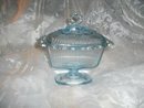 Vintage Blue Glass Covered Candy Dish