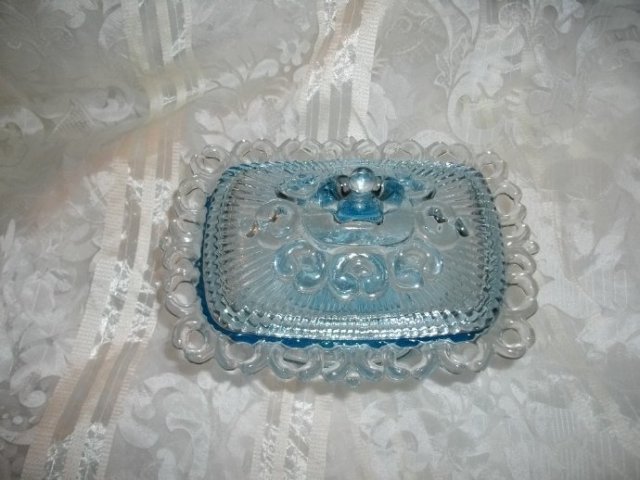 Vintage Blue Glass Covered Candy Dish