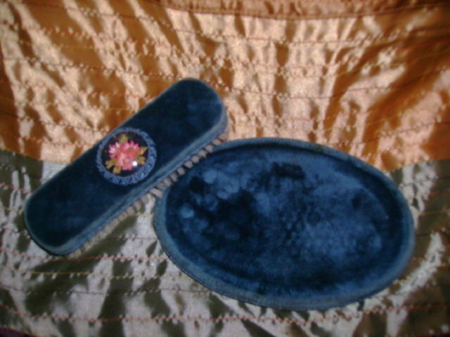 Vintage Velvet Covered Clothes Brush & Tray Set