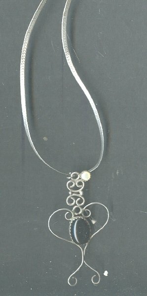 Handmade Silver & Onyx Pendant w/Sterling Chain