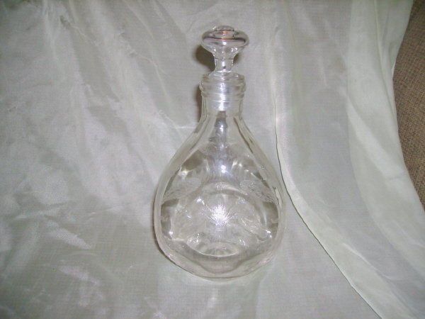 Vintage Etched Glass Decanter w/Stopper