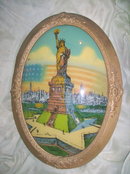 Vintage Reverse Painted Glass Painting of Statue of Liberty