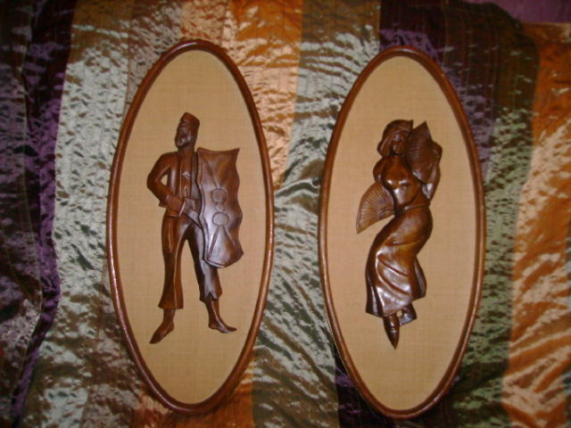 Vintage Figural Wood Carvings w/Frames