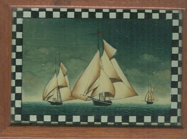 Antique Yacht Race on Reverse Painted Glass