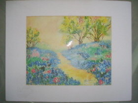 Colorful Blue Bonnet Print Signed Marilyn