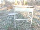 Vintage Children's Heywood Wakefield Wood School Chair & Desk Set