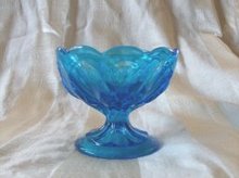 Vintage Blue Glass Pedestal Dish
