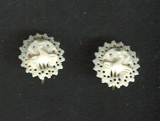 Vintage Carved Ivory Peacock Earrings