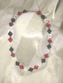 Vintage Black, Red & Clear Beaded Necklace