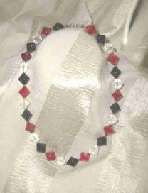 Vintage Black, Red & Clear Beaded Necklace