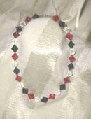 Vintage Black, Red & Clear Beaded Necklace