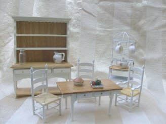 Doll House Furniture Dining Room Set w/Bakers Rack & Accessories