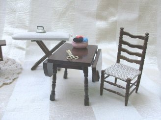 Doll Furniture Sewing Room Set w/Treadle Sewing Machine 6 Pieces