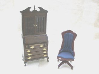Chippendale Secretary w/Swivel Chair Doll Furniture
