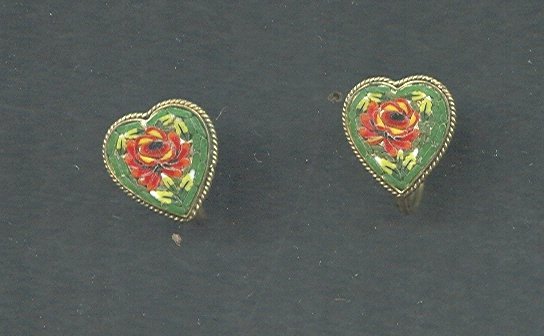 Antique Micro Mosaic Heart Earrings
