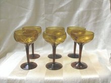 Vintage Hand Blown Amber Glass Stemware (6 Pc)