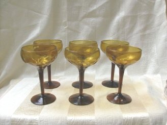 Vintage Hand Blown Amber Glass Stemware (6 Pc)
