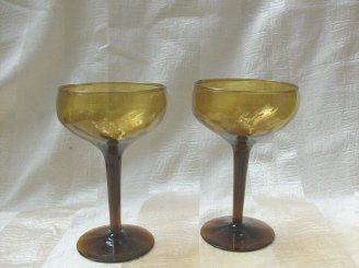 Vintage Hand Blown Amber Glass Stemware (6 Pc)