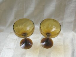 Vintage Hand Blown Amber Glass Stemware (6 Pc)