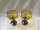 Vintage Hand Blown Amber Glass Stemware (6 Pc)