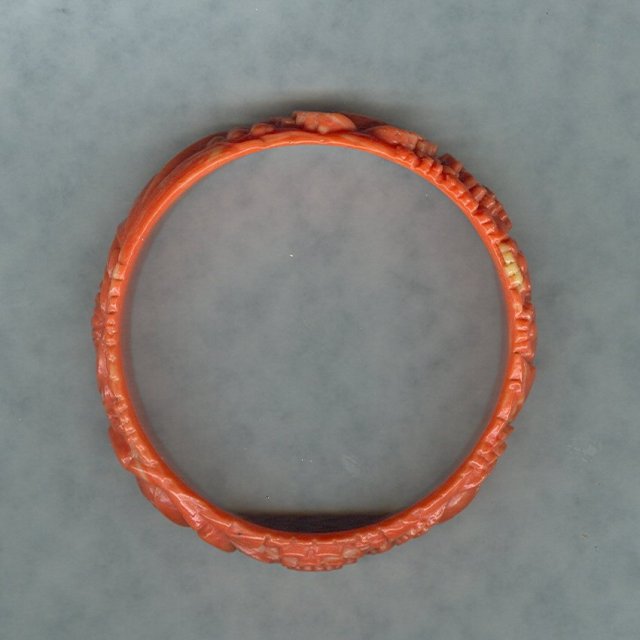 Vintage Coral Celluloid Bangle Bracelet