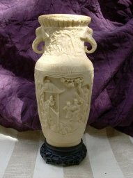 Large Vintage Norleans Imitation Carved Ivory Vase