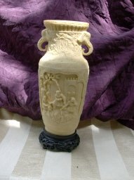 Large Vintage Norleans Imitation Carved Ivory Vase