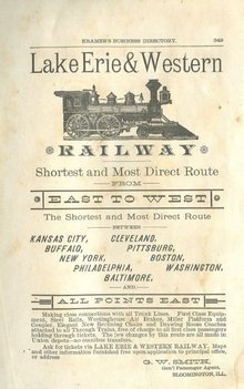 1884 Lake Erie & Western Railway Advertisement