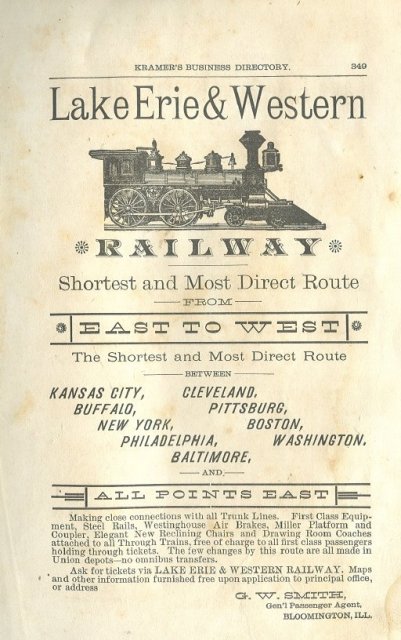 1884 Lake Erie & Western Railway Advertisement