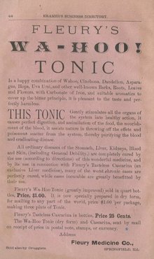 1884 Fleury's WA-HOO! Tonic Advertising Ad