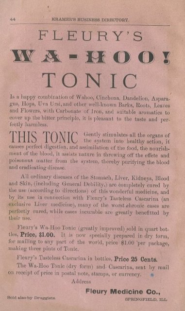 1884 Fleury's WA-HOO! Tonic Advertising Ad