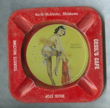 Vintage Risque French Dressing Pin Up Girl Litho Metal Astray