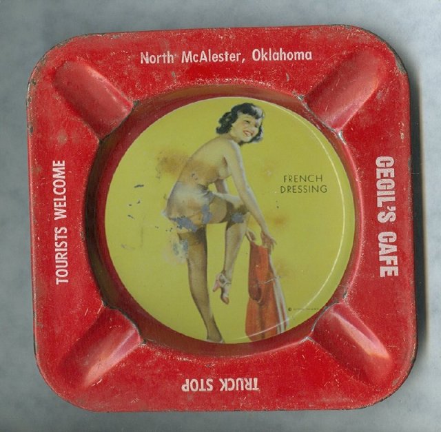 Vintage Risque French Dressing Pin Up Girl Litho Metal Astray