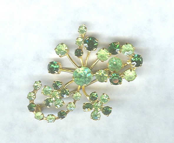Vintage Green Rhinestone Pin *Austria