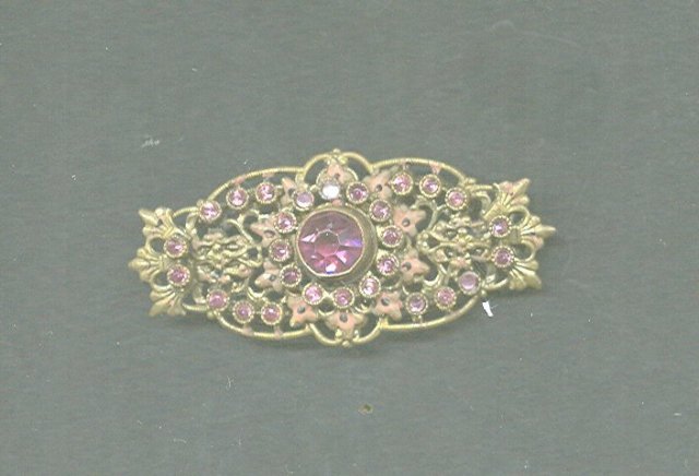 Vintage Czechoslovakia Pin w/Pink Stones