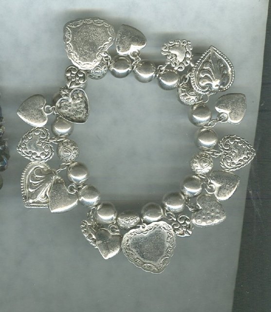 Silvertone Heart Charm Bracelet